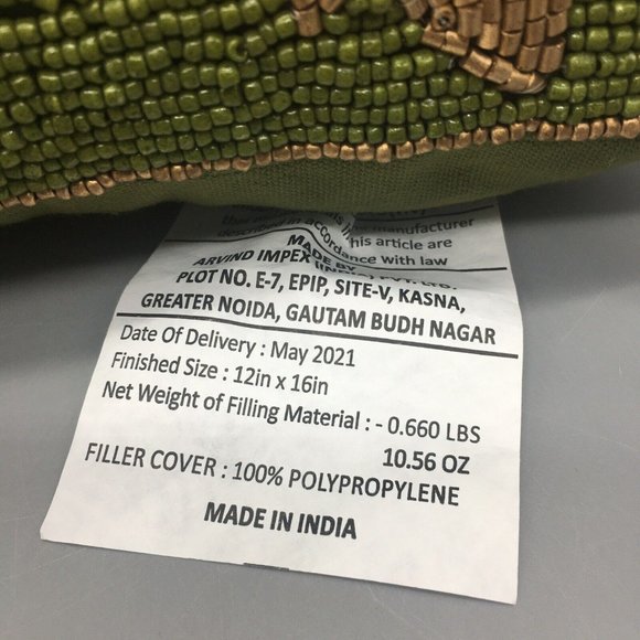 Autumn Hill Beaded Green Gold Fall Maple Leaf Lumbar Pillow Fall Decor 12x16 - Picture 8 of 8